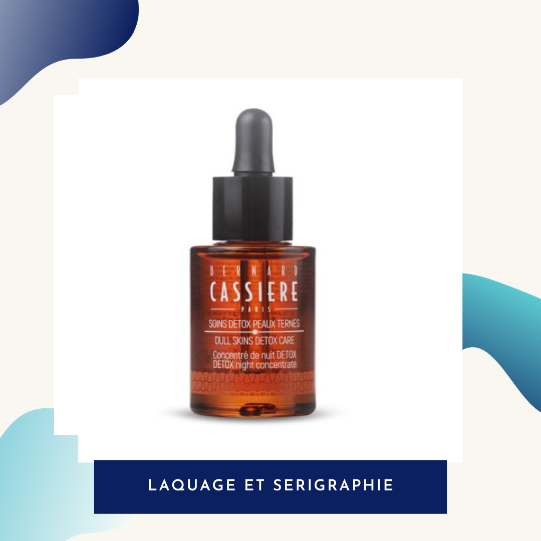 Flacon en verre avec laquage et sérigraphie