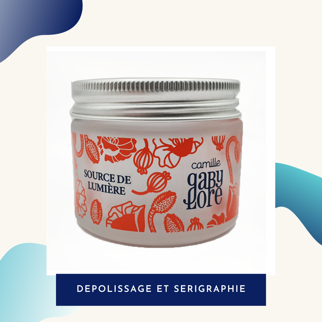 Pot en verre dépoli et sérigraphie