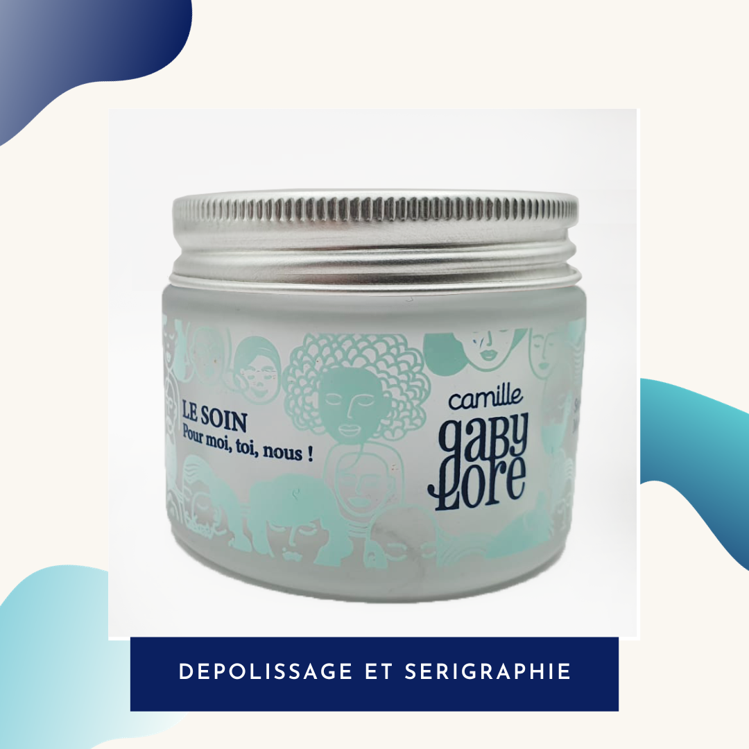 Pot en verre dépoli et sérigraphie