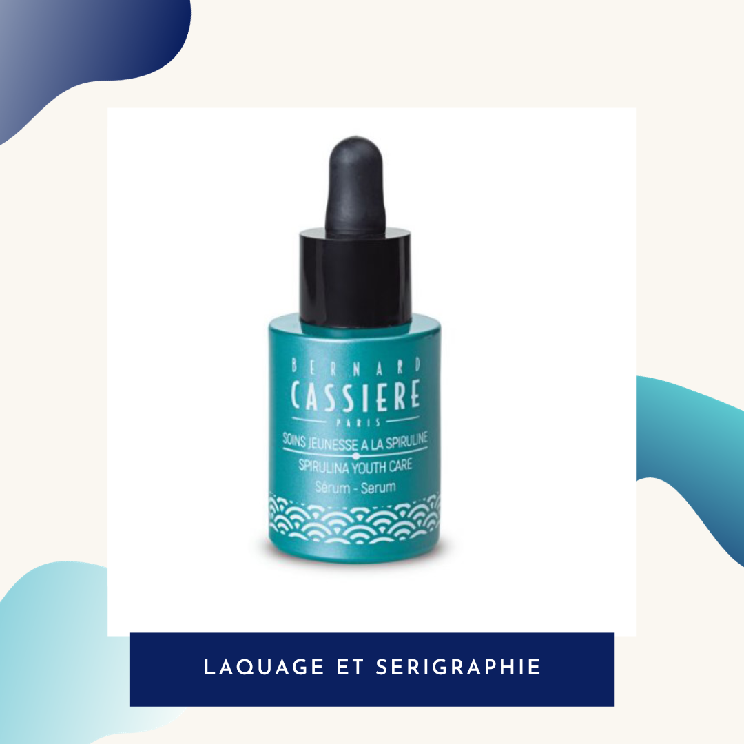 Flacon en verre avec laquage et sérigraphie