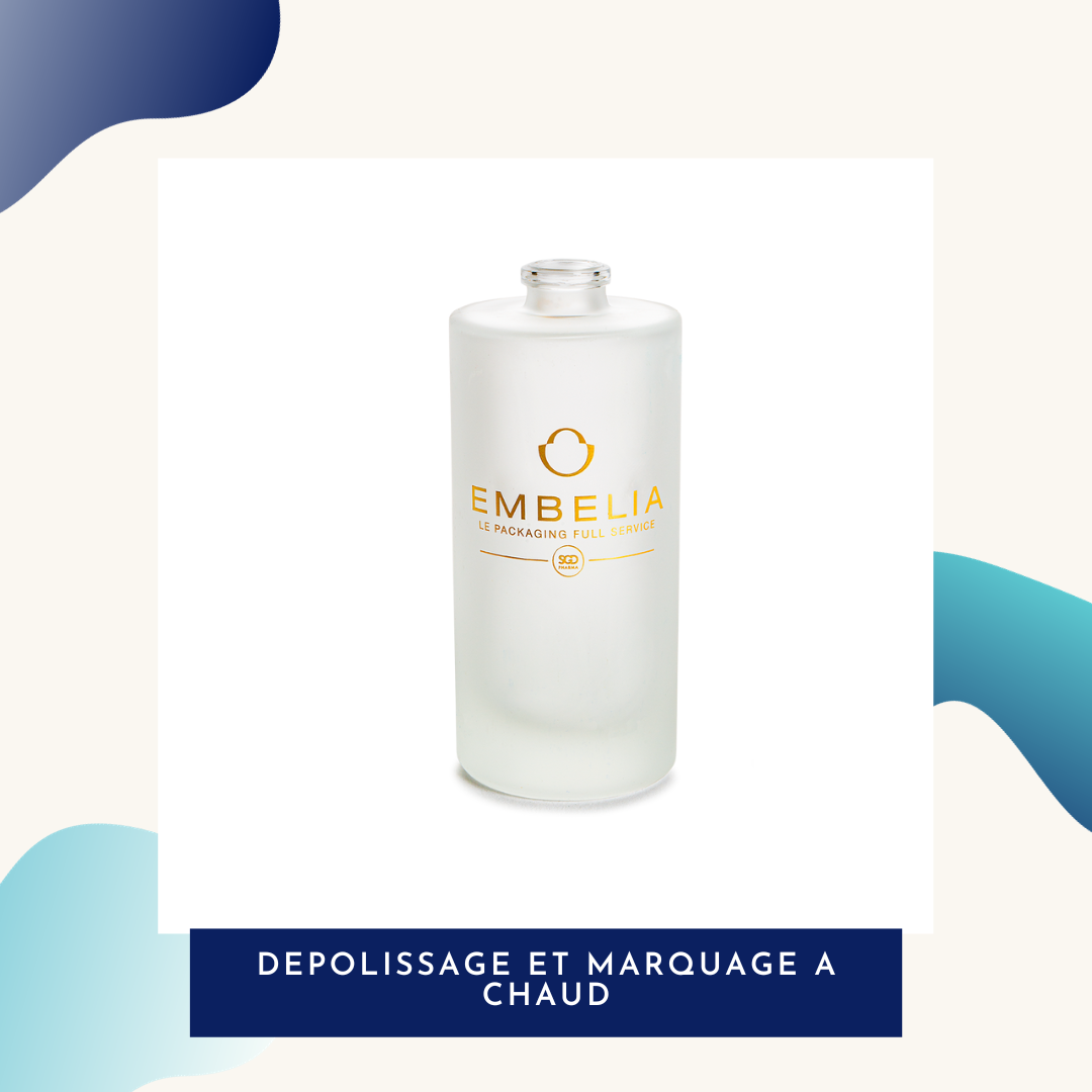 Flacon en verre dépoli et marquage à chaud